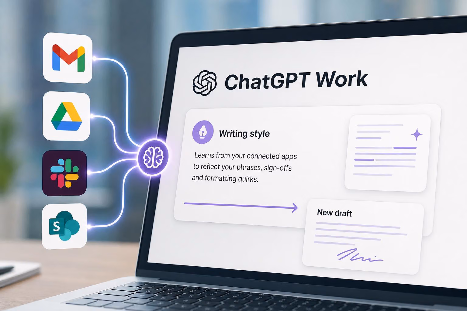 ChatGPT Work writing style feature learns from your connected apps
