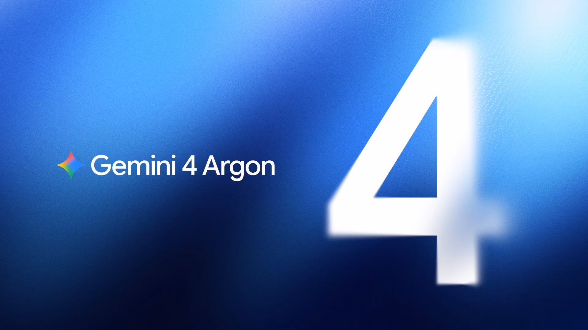 Google DeepMind promotional graphic displaying Gemini 4 Argon branding and a large numeral 4.