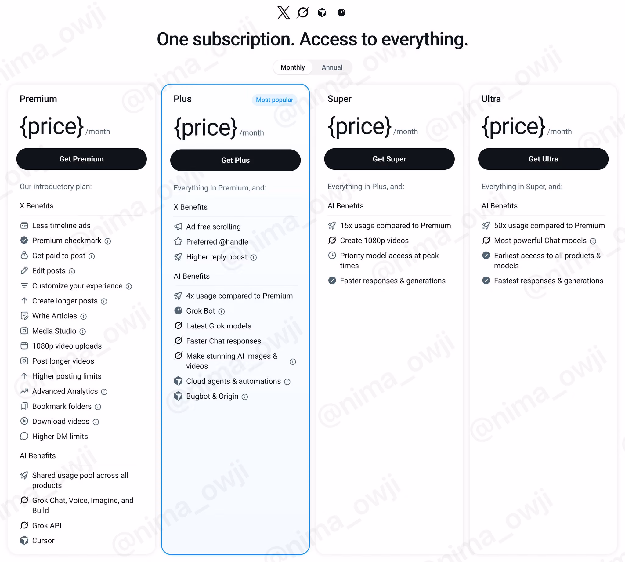 Graphic shows four proposed XPASS tiers with placeholder prices and listed features.