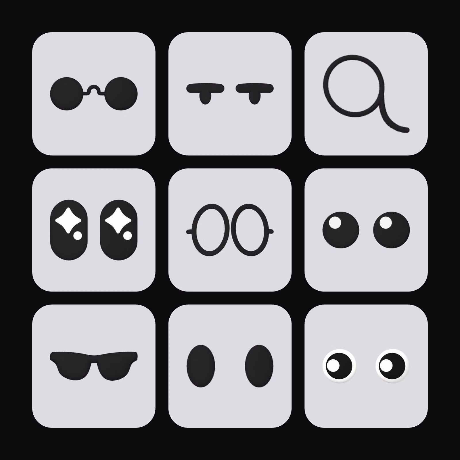 Nine stylized eye and glasses designs shown alongside the report about possible Dots customization.