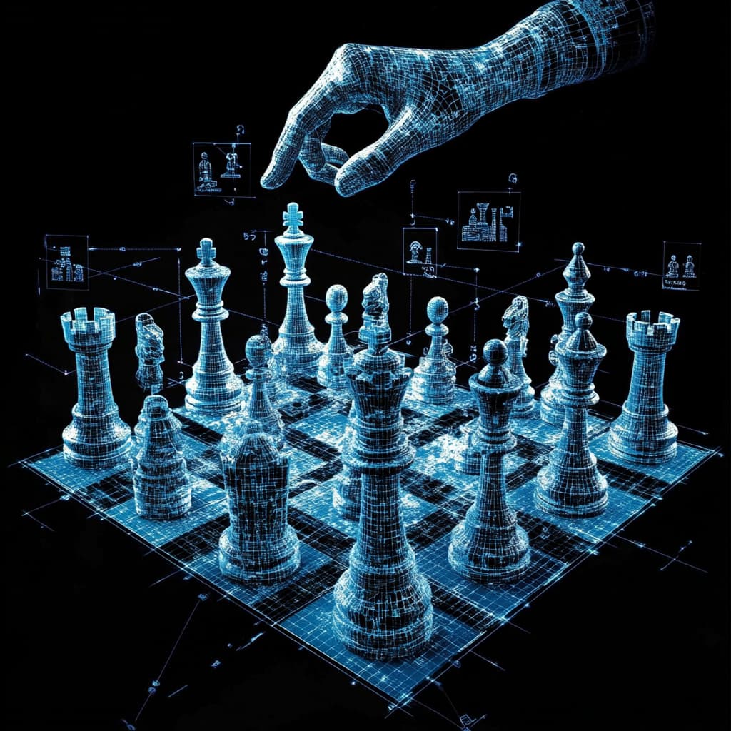 A 3D chess board where the pieces are different insurance policies. - AI generated