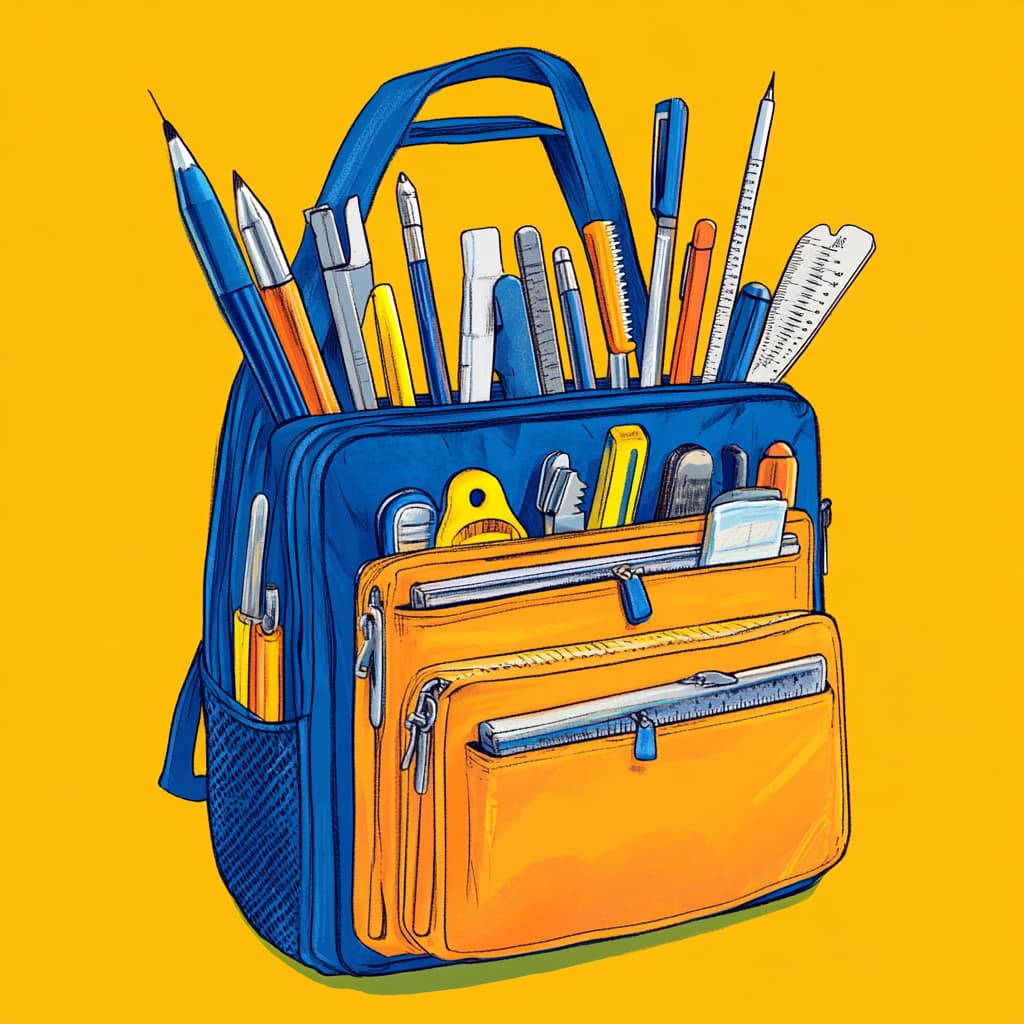 A backpack filled with various tools for mental health support, usable in any setting. ai generated