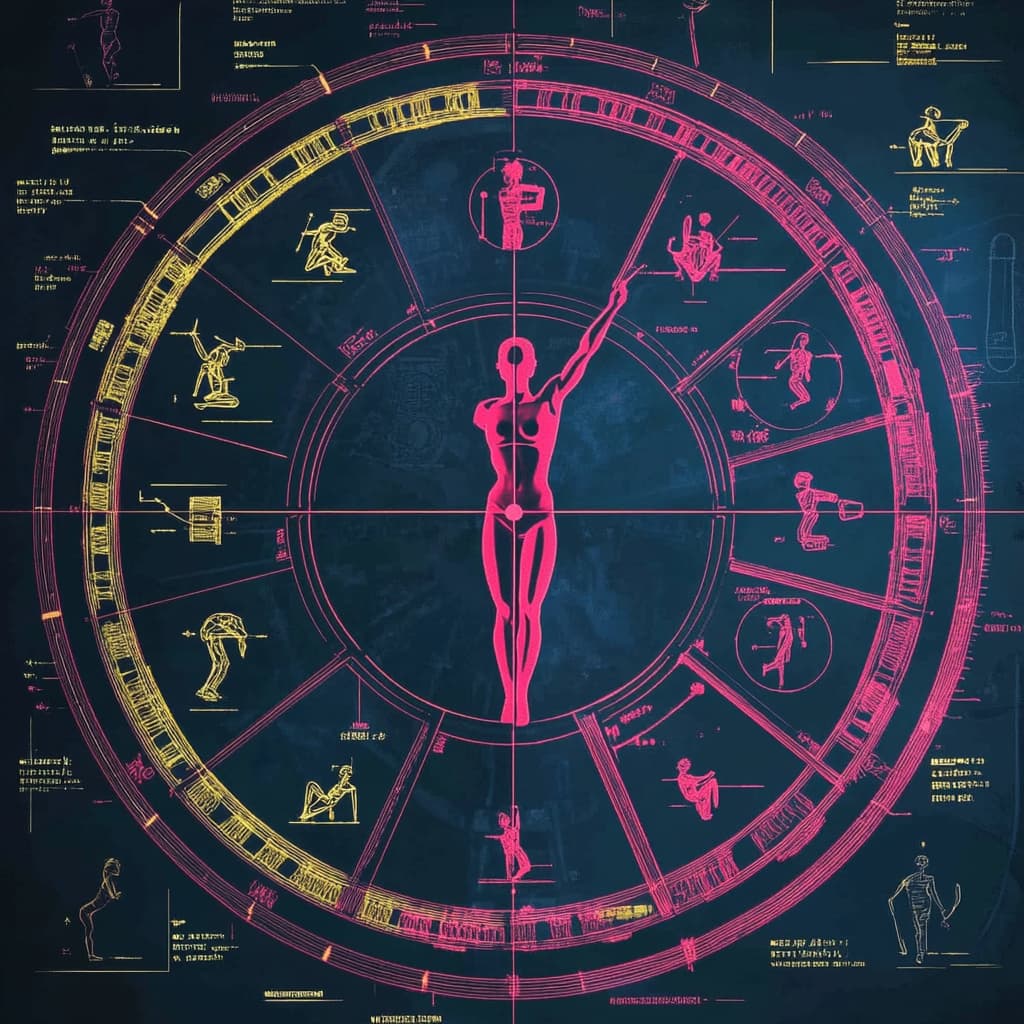 A clock face where the numbers are replaced by different quick workout routines. ai generated