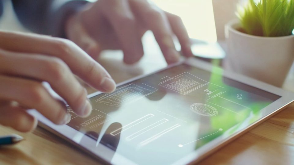 A close-up shot of a smartphone or tablet with a focus on the hands of a user scrolling through a product listing. ai generated