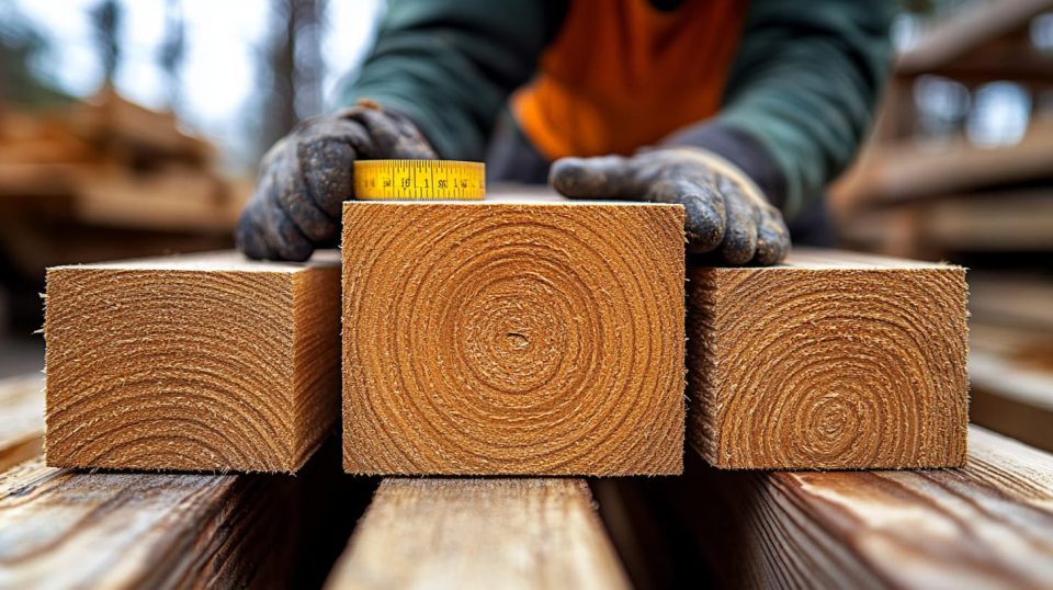A detailed close-up of a person measuring a piece of wood with a tape measure, ensuring precision cuts. ai generated