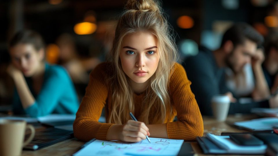 A diverse group of professionals gathered in a cozy coffee shop, ai generated