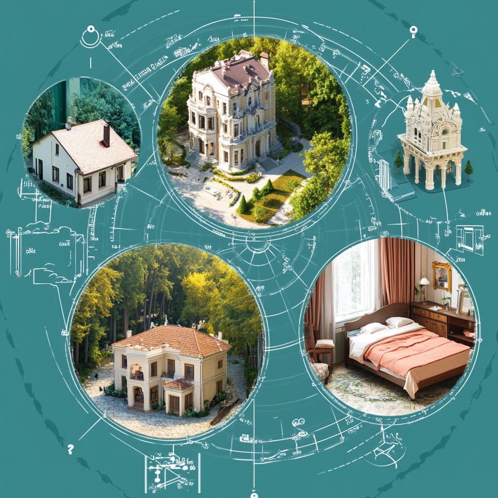 A dynamic image of three scenes a cozy hostel in a bustling city, a luxurious resort by the beach, and a quaint countryside bed and breakfast. ai generated