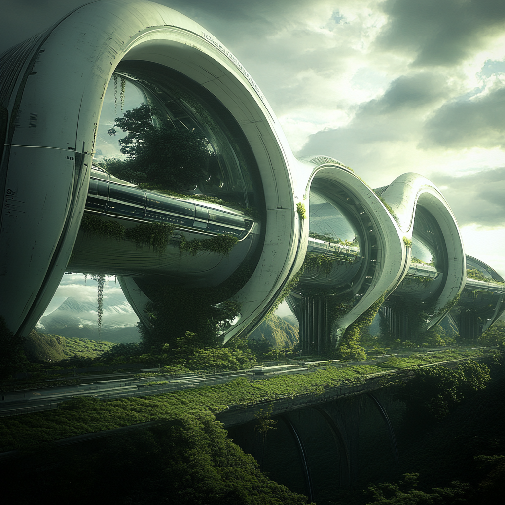 A futuristic cityscape with greenery and sustainable architecture, symbolizing the future potential and advancements in personal development and habit tracking. ai generated