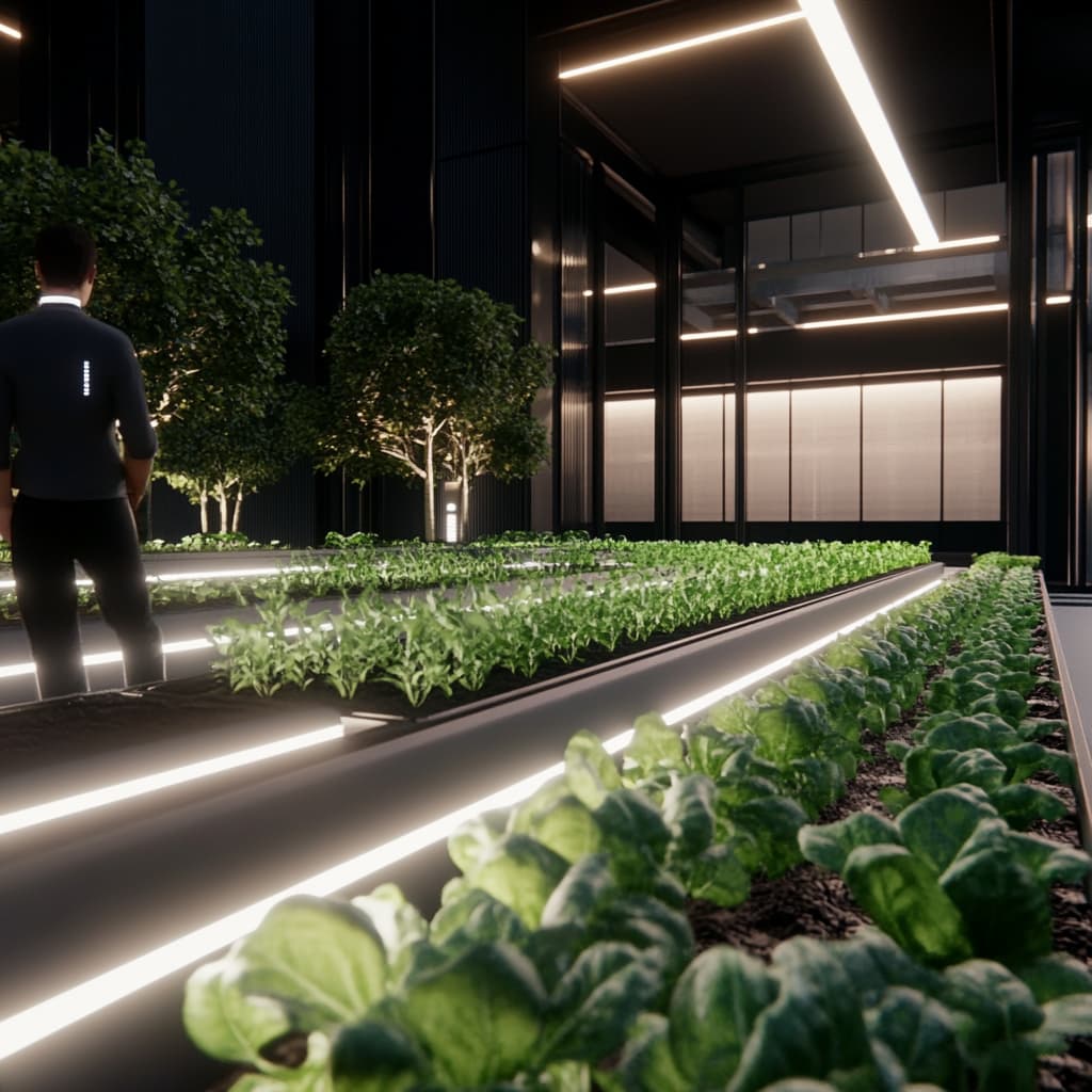 A futuristic garden where a person plants their dietary goals as seeds. ai generated
