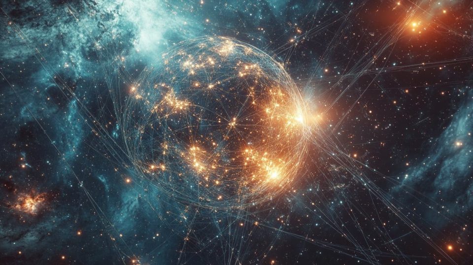 A futuristic visualization of an AI as a glowing, geometric structure resembling a crystalline core, suspended in the void of space. ai generated