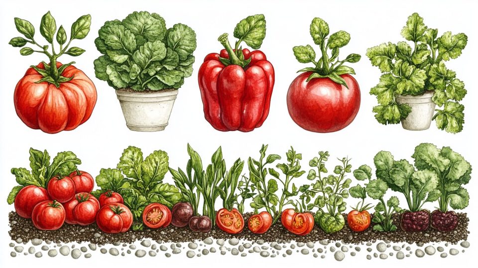 A garden bed with rows of cool-season crops, like leafy greens and lettuce. ai generated