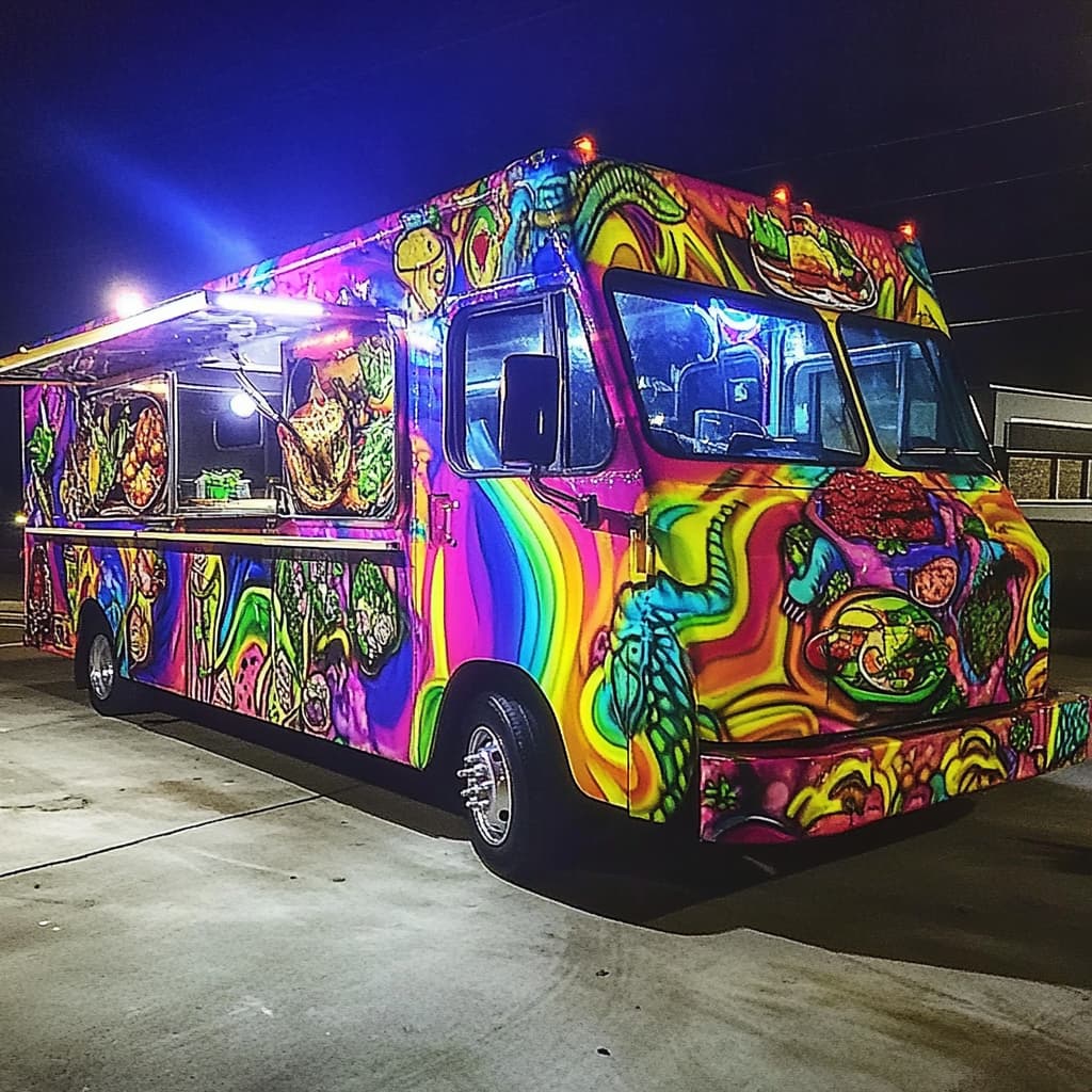 A magical food truck that transforms into different international cuisines- ai generated