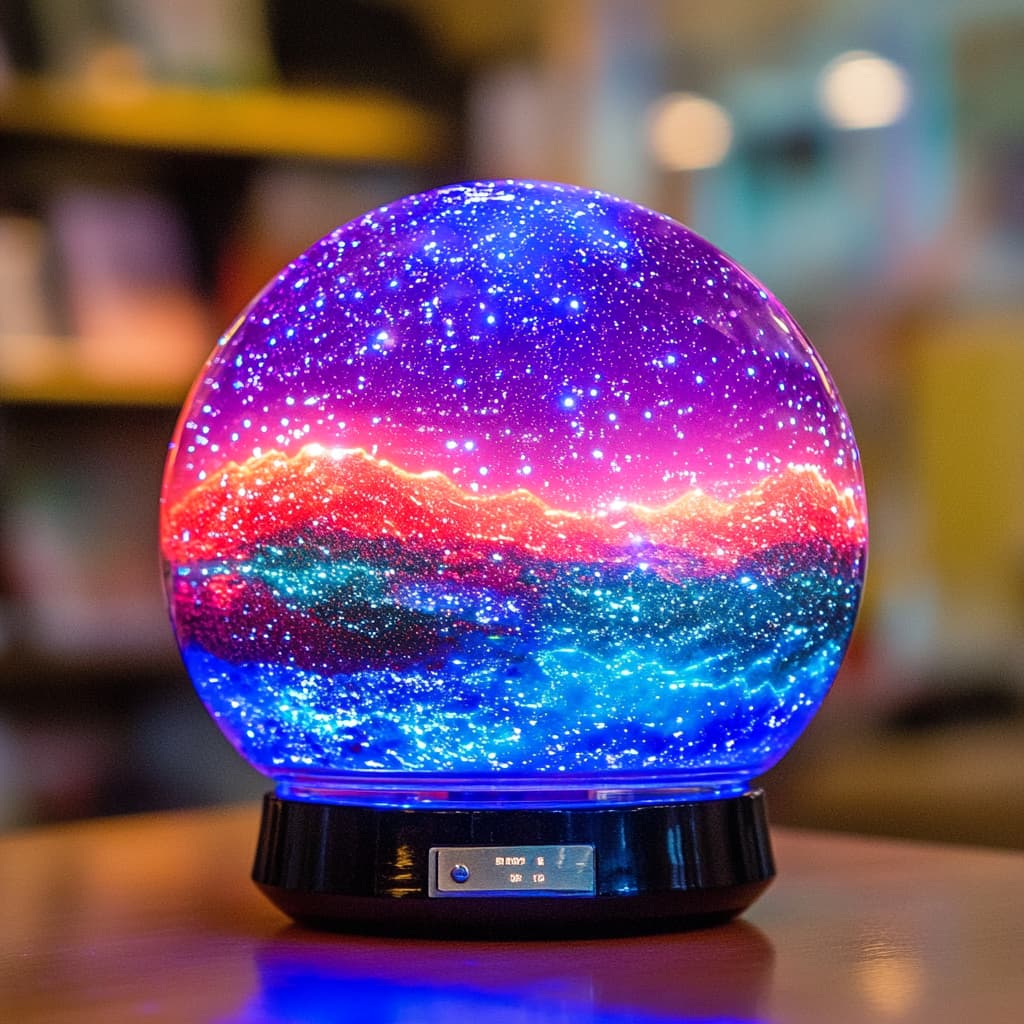 A magical music box that, when opened, releases 3D scenes of personalized meditation experiences, floating and interacting with the environment. ai generated