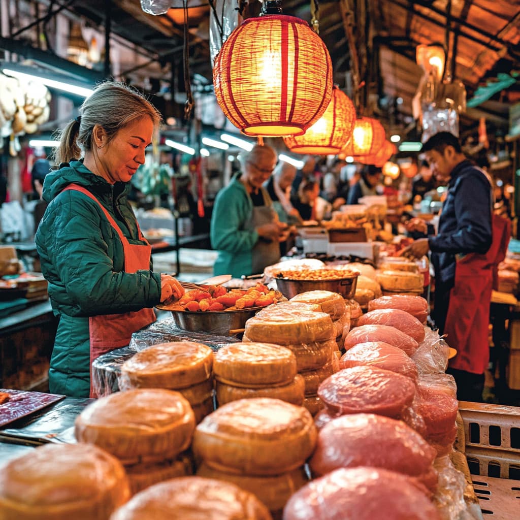 A passionate foodie savoring a vibrant street food market, surrounded by colorful stalls offering diverse cuisines. Nearby, a history enthusiast explores an ancient monument. ai generated