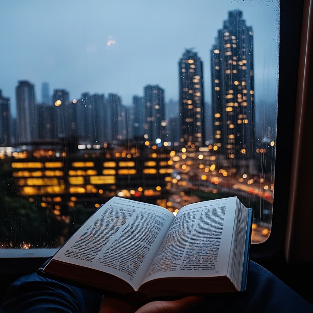 A person on a commute, easily accessing personalized book recommendations on their smartphone, with the cityscape blurred in the background to emphasize convenience and accessibility. ai generated