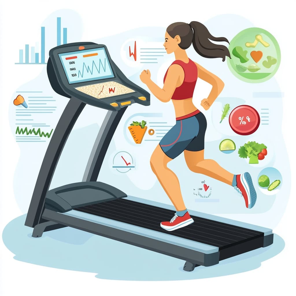 A person running on a treadmill made of healthy ingredients. ai generated