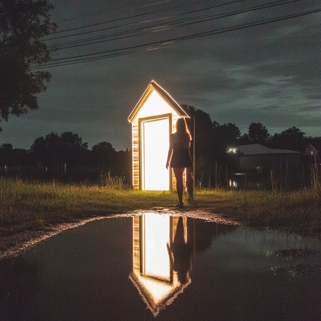 A person standing before a massive, glowing door shaped like a fitness goal - ai generated