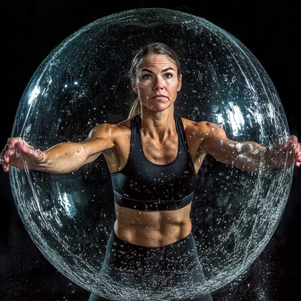 A protective bubble surrounding a person as they work out. ai generated