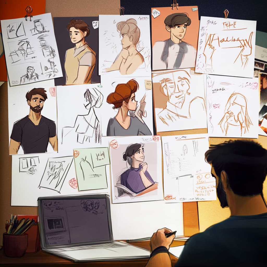 A scene showing a creative workspace where characters come to life. ai generated
