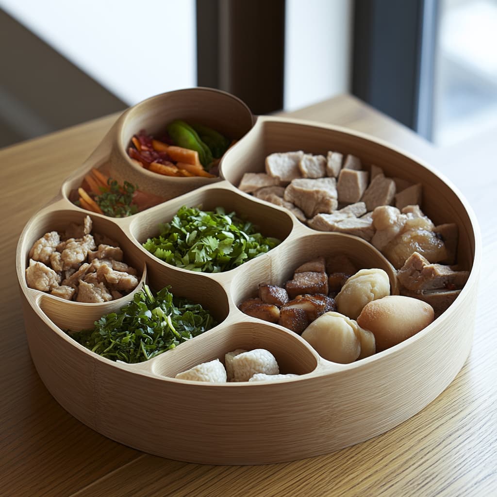 A shape-shifting bento box that reconfigures its compartments and contents based on a person's daily schedule - ai generated