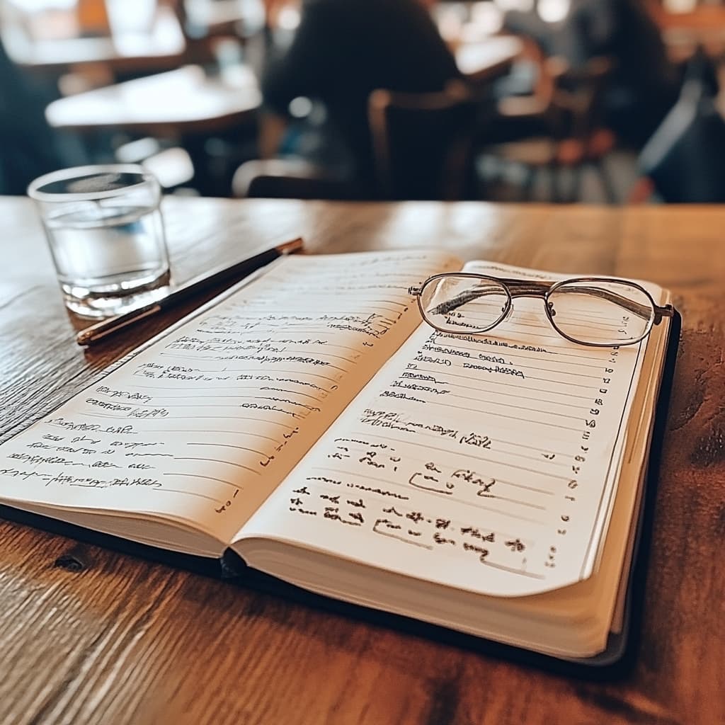 A smart planner on a table with sections for habits, goals, and reflections, ai generated