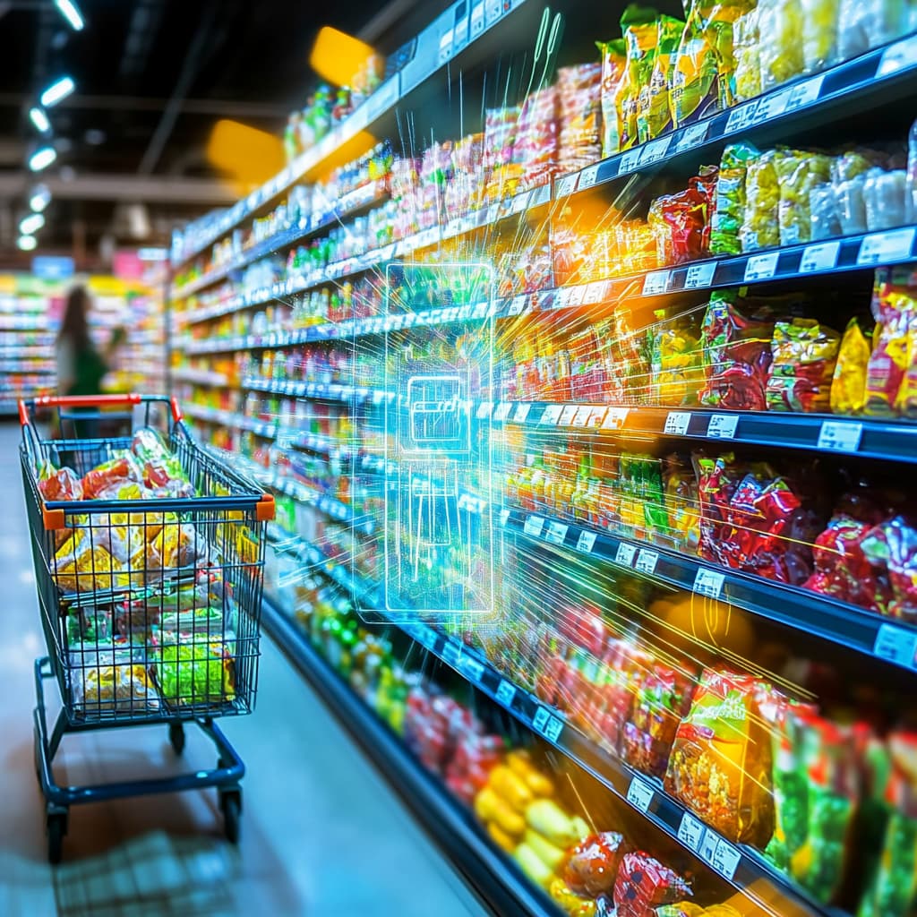 A smart shopping cart with a built-in AI assistant ai generated