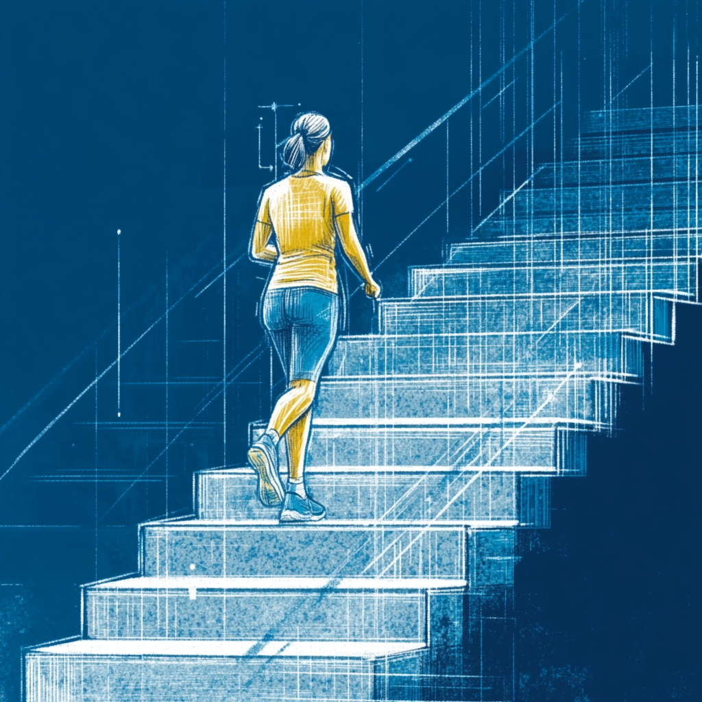 A staircase where each step represents a fitness level. - ai generated
