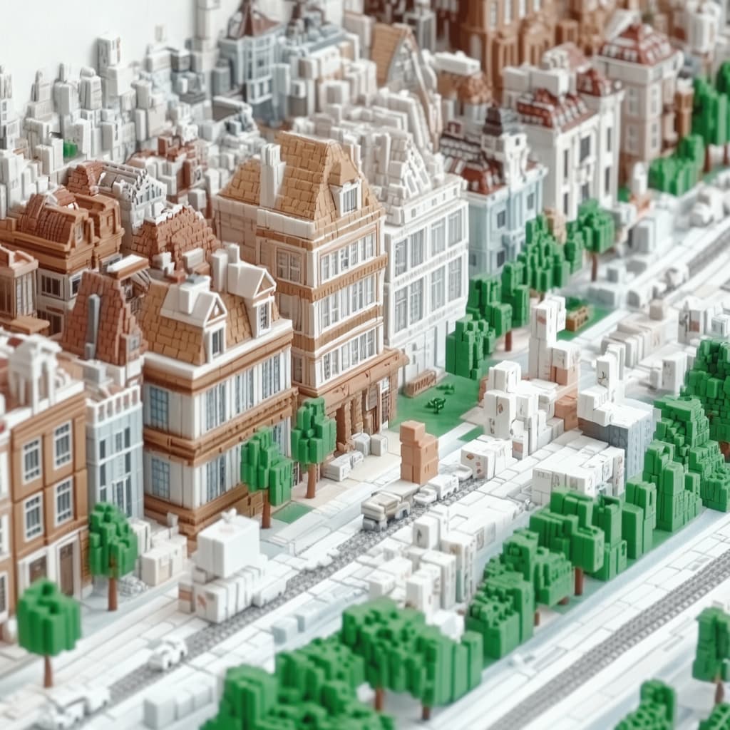 A timeline stretching into the future, transforming from a busy cityscape to a peaceful retirement scene. ai generated
