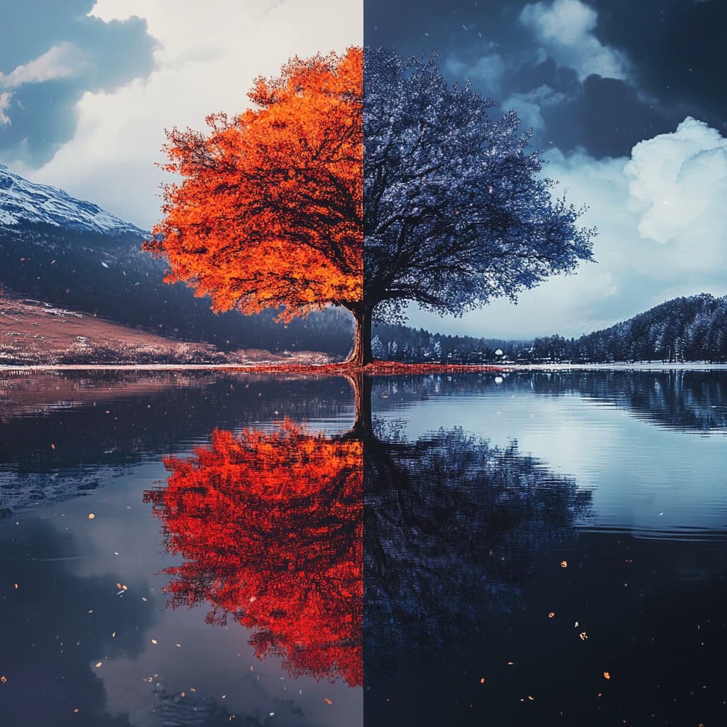 A tree growing from a sapling into a strong, mature tree over different seasons, symbolizing evolving support and personal growth. ai generated