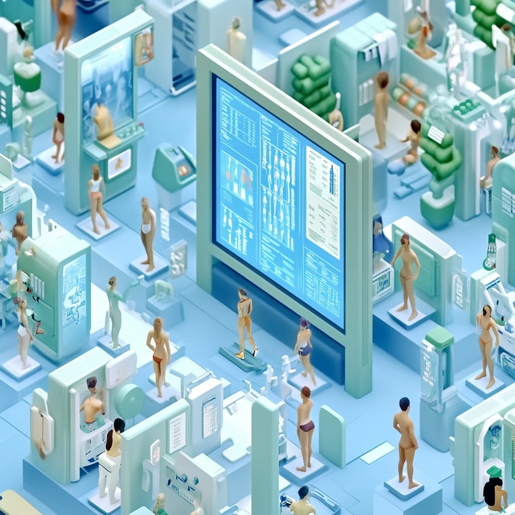 A vibrant fitness plaza where diverse avatars of users are interacting. Some are sharing holographic progress charts, others are participating in group challenges. ai generated