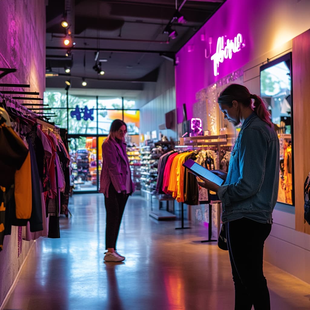 A vibrant lifestyle photo of a fashion boutique, where a business owner is reviewing customer preferences. ai generated