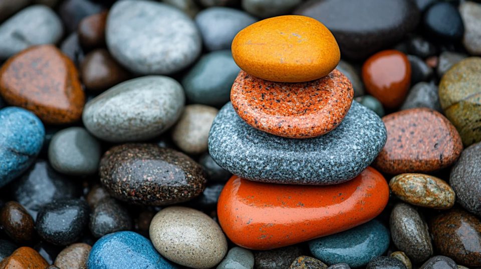A visual of stacked stones, each labeled with different priorities. ai generated