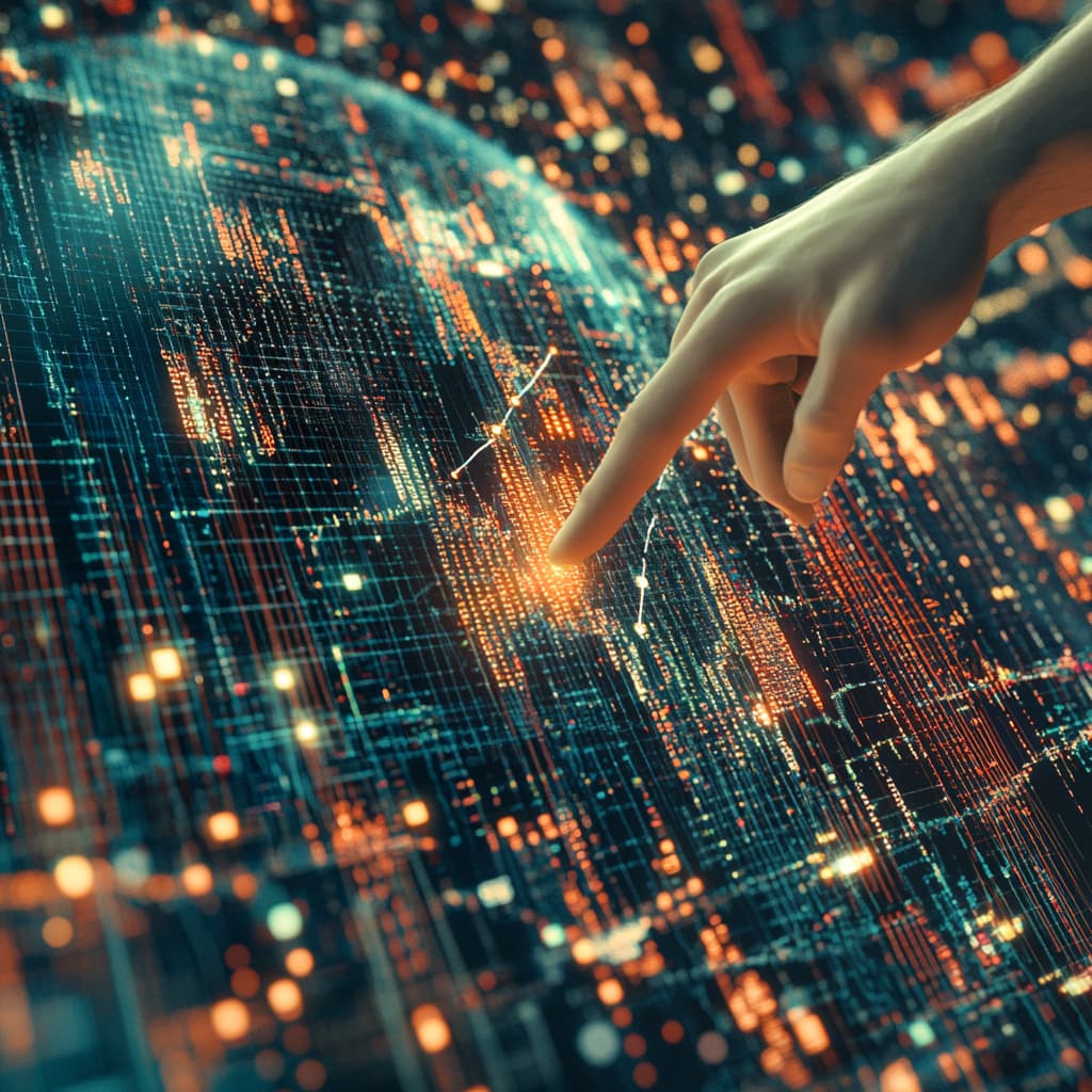 Illustrate a globe surrounded by streaming data ribbons in various colors representing different market sectors. Ai generated