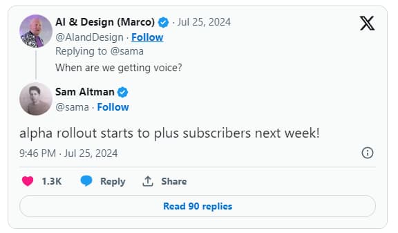 Sam Altman reply on X- a screenshot.