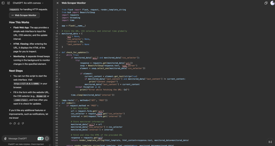 screenshot of chatgpt4o working with canva