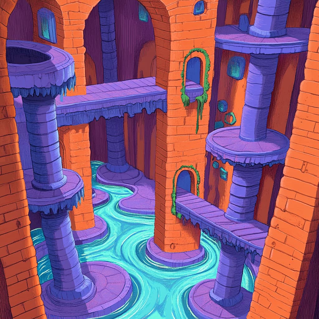 The inner workings of a magical meditation machine, with gears made of crystals, conveyor belts of flowing water, and chambers filled with swirling, colorful mist. ai generated
