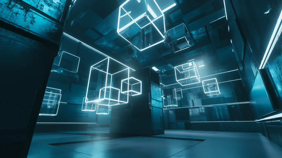 a sleek, futuristic environment with softly glowing geometric shapes floating above modern devices. ai generated