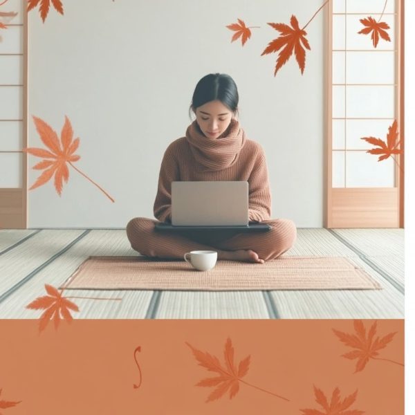 peaceful home setting with a person sitting cross-legged on the floor with a cup of tea. ai generated