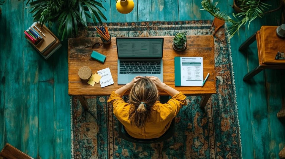 professional workspace with a laptop showcasing a simple, ai generated