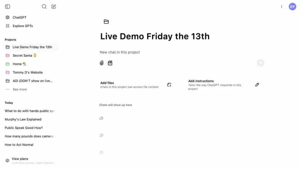 screenshot of openai projects