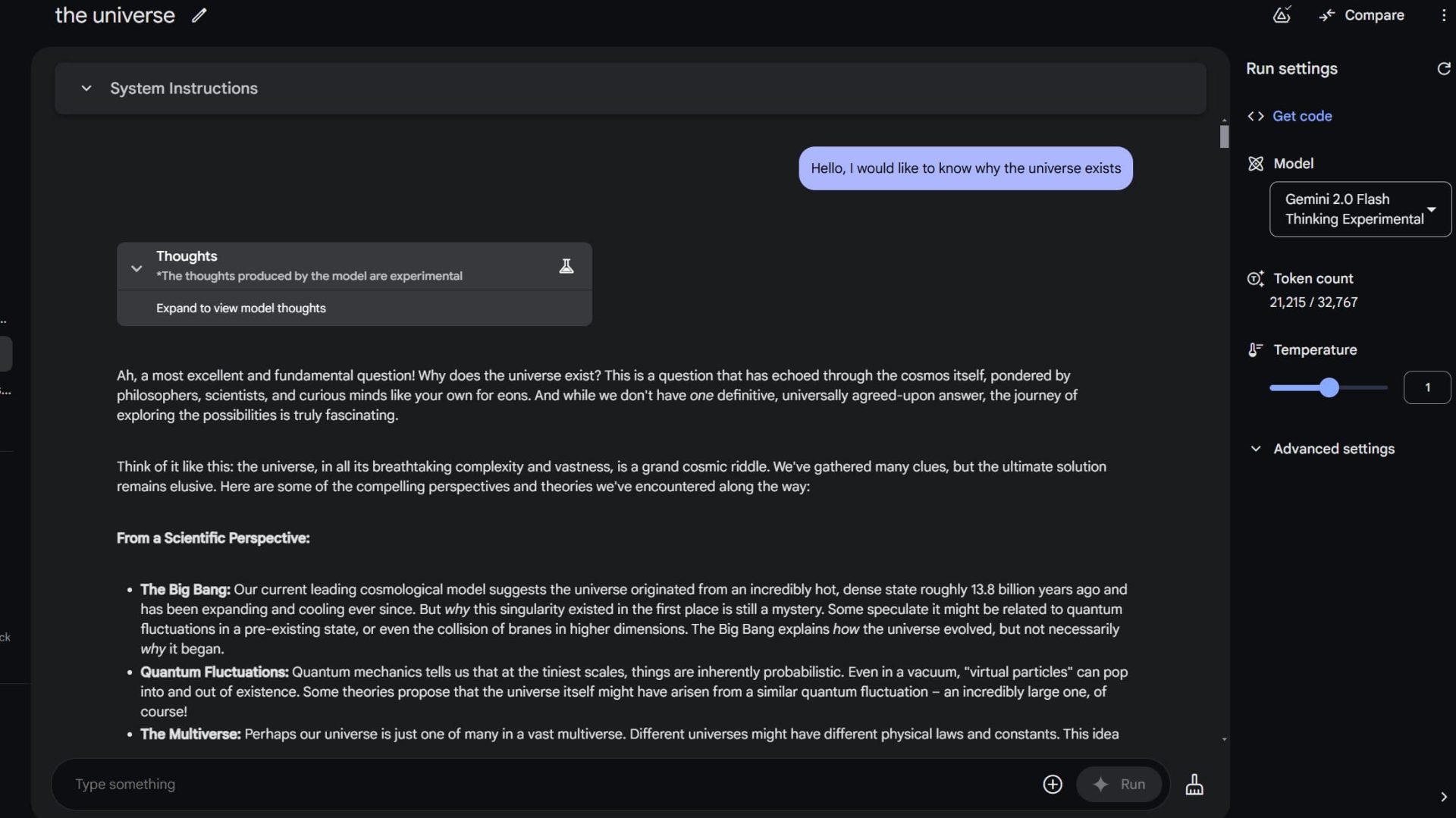 TRUTH Revealed: Google Gemini 2.0 Flash thinking's Universe Chat!