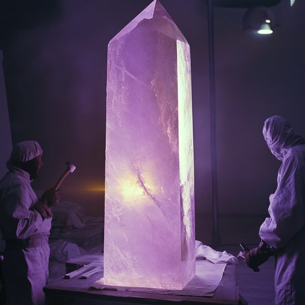 skilled artisan in a futuristic workshop, carefully sculpting a large, ai generated